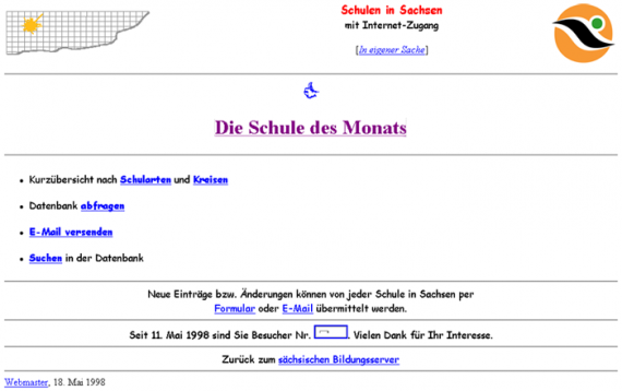 Screenshot der Startseite der ersten Schuldatenbank