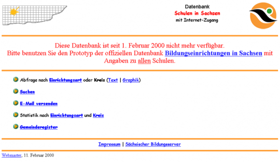 Screenshot der Startseite des Prototyps der Schuldatenbank