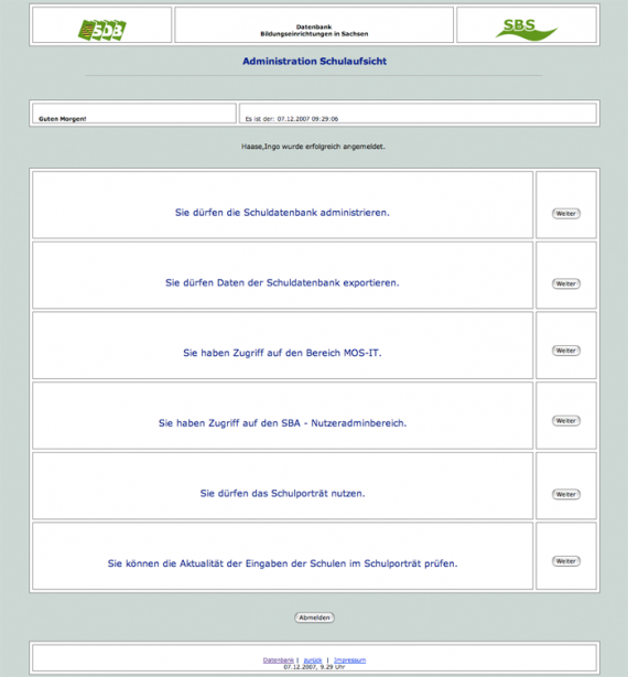 Screenshot der Administration durch Behörden