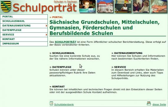 Screenshot der Startseite des ersten Schulporträts